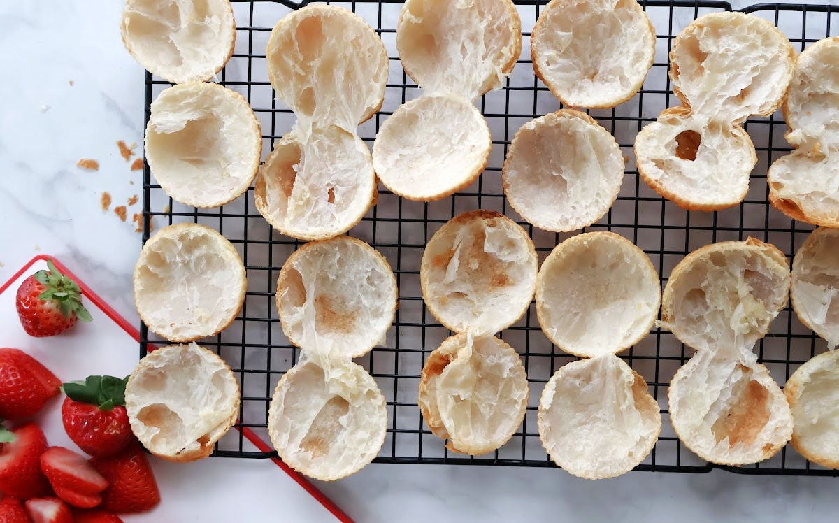 cut puffs for making strawberry cream puffs