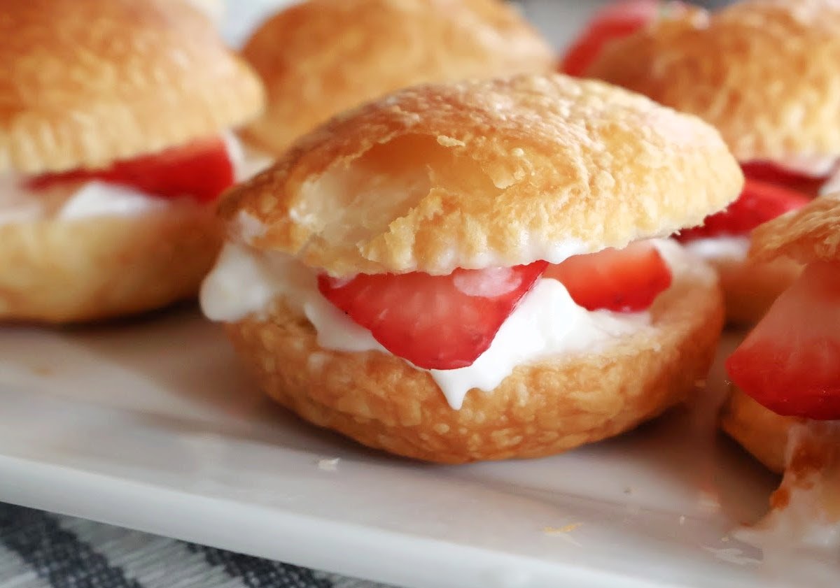 close up of strawberry cream puffs