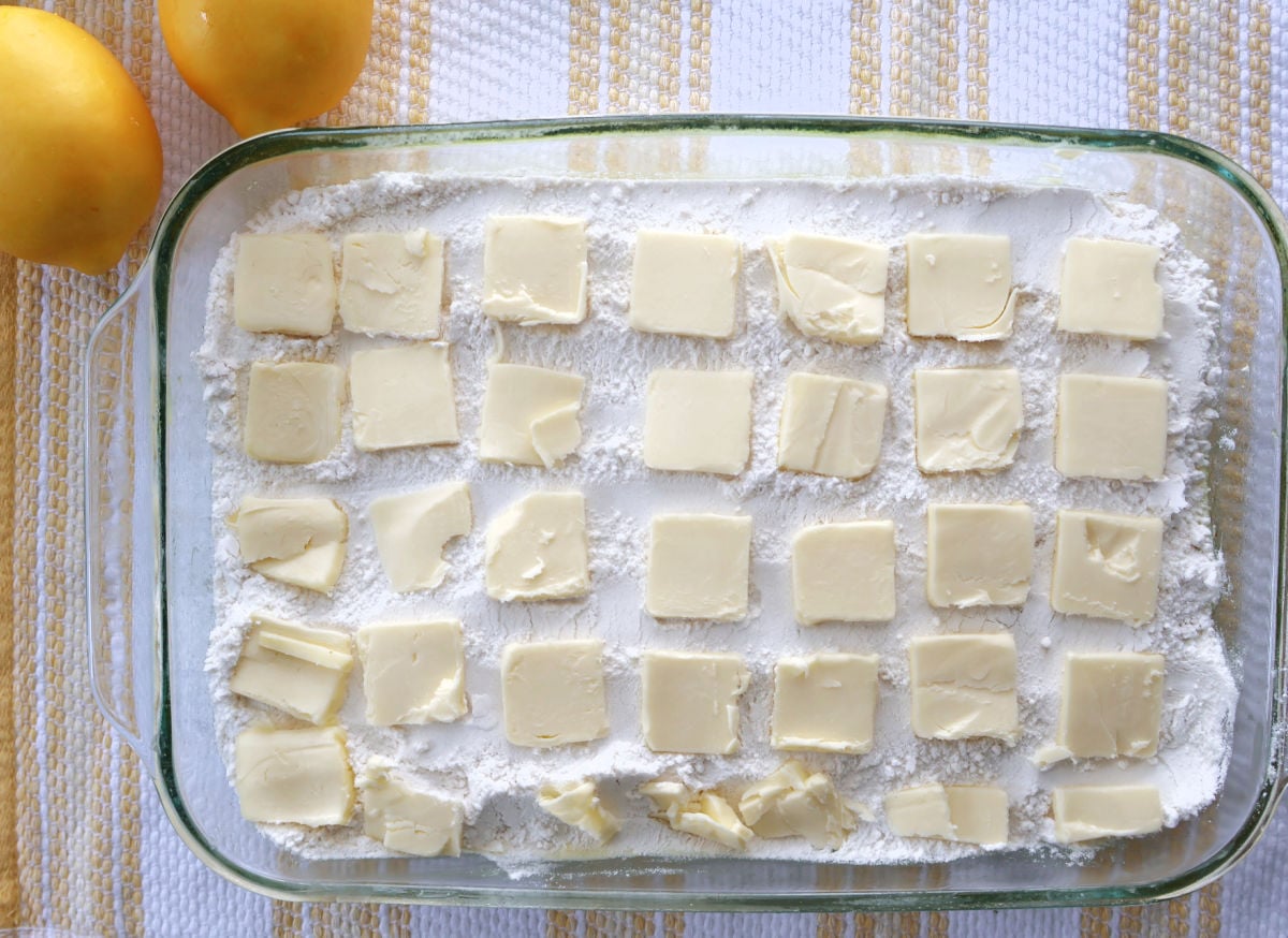 butter on lemon cream cheese dump cake