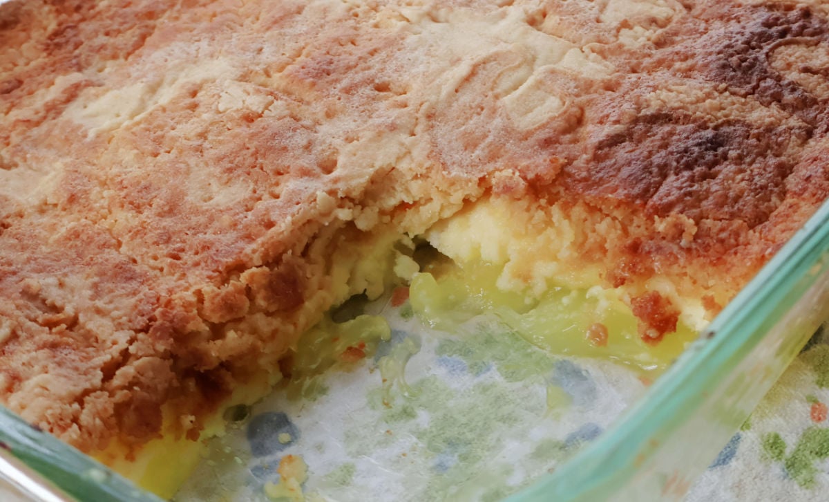close up of lemon cream cheese dump cake