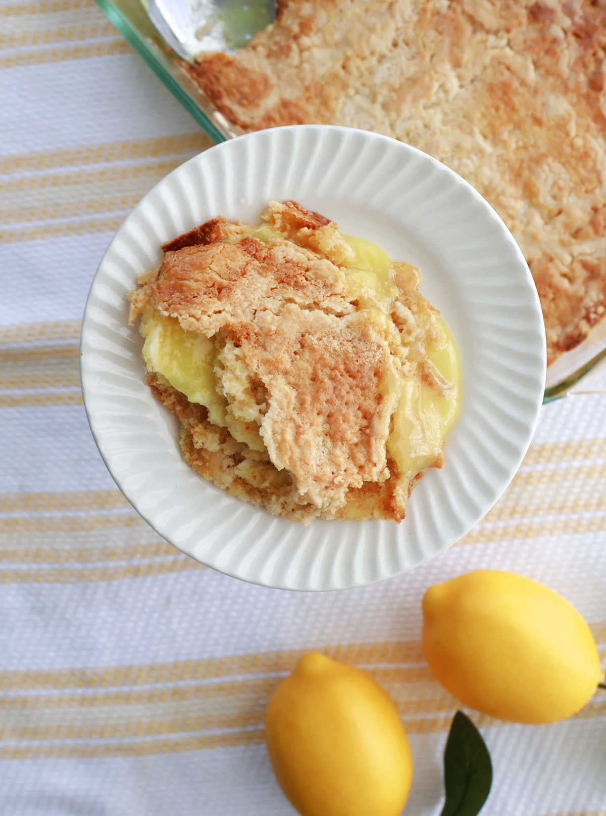Easy lemon dump cake with cake mix and lemon curd ready to serve